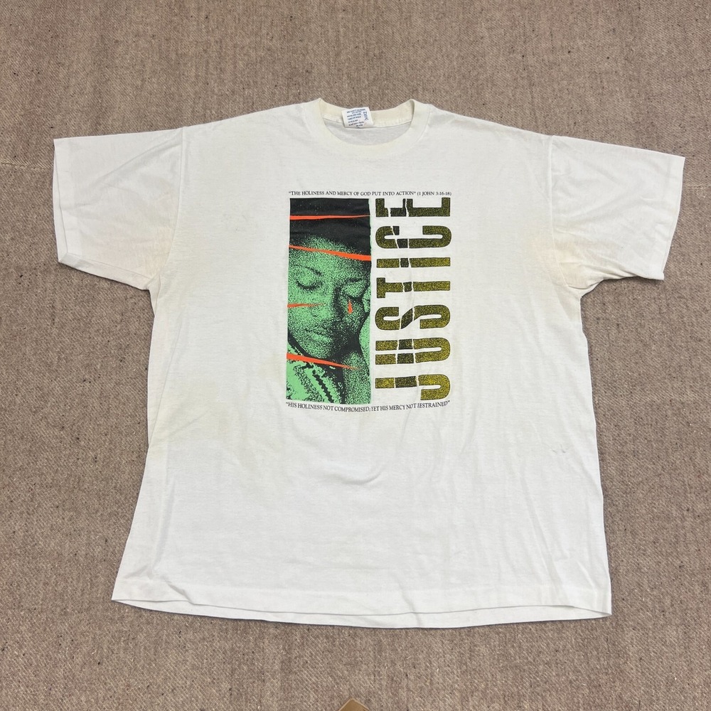 Vintage Justice Shirt Mens XL White 1990s John 3:16